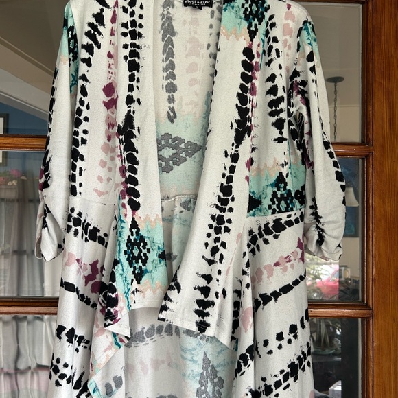 About A Girl Sweaters - Chic Open-Front Cardigan - Black, White, Pink, Teal